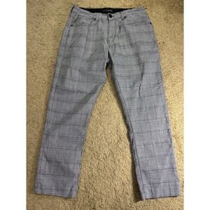Fried Denim Check Comfort Pants Men 38x32 Gray Plaid Slim Stretch Golf Preppy